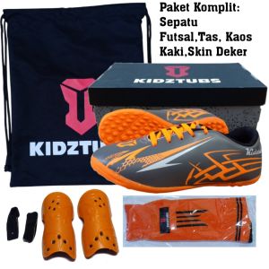 KIDZTUBS Sepatu Futsal Anak Paket Komplit Sepatu Futsal Tas Skin Deker Kaos Kaki Usia 6-10 Tahun Size 28 29 30 31 32 33 34 35 36 37 KDZ1716011625