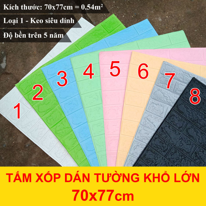 [Bộ 10 tấm] Xốp dán tường 3D loại dày 5 mm, kích thước 70 x 77cm. Giả ...