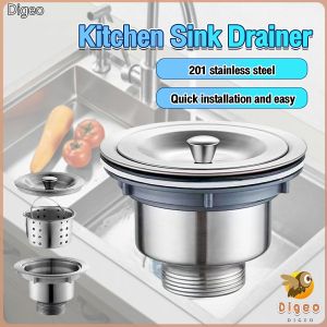 Digeo Stainless Steel Sink Drain Strainer Kit Kitchen Drain Assembly with Metal Center Knob Basket