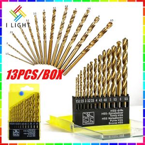 (Fast Delivery)13Pcs Titanium Twist Drill Bit Set 1.5mm-6.5mm HSS Drill Metric Round Shank