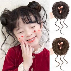 KINTHAZER ที่คาดผม มวยผมยุ่งสำหรับเด็ก ที่ต่อผม มวยหยิก Scrunchies สังเคราะห์ หวานหวานแหววว ธรรมชาติตามธรรมชาติ ชิ้นส่วนขนปลอม สำหรับเด็กๆ