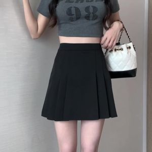 AMMIN กระโปรงทรงเอเอวสูงซิปกระโปรงอัดจีบสตรีกันลื่นสำหรับฤดูใบไม้ผลิ/ฤดูร้อน2024