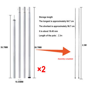 Camping Tarp Poles Adjustable Folding Marquee Awning Poles for Outdoor Tents 2.3m/2.5m
