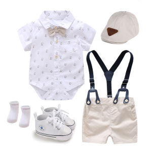 1 Month Baby Boy Outfit Baptismal Baby Boy Cotton Polo Shirt Romper Bow Tie Shorts with Hat and Socks Formal Terno Wedding 1 Year Old Birthday Baby Boss Costume Photoshoot Outfit