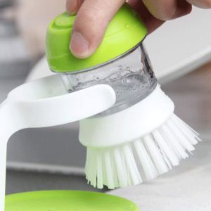 Soap Dispensing Palm Brush Kitchen Mini Scrub Brush with Stand Easy to Use Kitchen Cleaning Brush Kitchen Sink Pan Brush