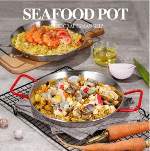 Paella Seafood Frying Pot Stainless Steel Spanish Cheese Wok Cooker Pan Saucepan Fruit Plate Container Cooking Cheese