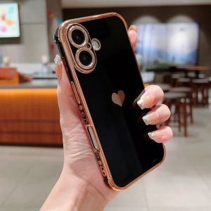 CrashStar เคสเคสนิ่มเคลือบอิเล็คโทรเพลทลายหัวใจเคสโทรศัพท์กันกระแทกสำหรับ iPhone 16 15 14 Pro Max Plus 13 12 11 Pro Max X XR XS Max เคสโทรศัพท์แฟชั่นพร้อมลวดลายด้านข้างพร้อมเลนส์ป้องกันกล้องคลุมทั้งหมด