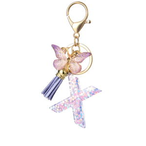 A-Z key ring Purple Resin Butterfly Tassel 26 Letter Keychain Pendant Bag Charm Pendant Gift