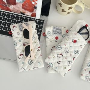 NEEUJ แมวคิตตี้ กระเป๋าแว่นตาผ้า บรรจุผ้าฝ้าย การ์ตูน กล่องแว่นกันแดด น่ารัก น้ำหนักเบา ที่เก็บแว่นตา ของใช้แว่นตา