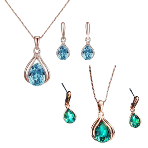 Beautiful Blue/green Earrings and Necklace Set Water Drop for Daily Wear Elegant Imitation Accessories