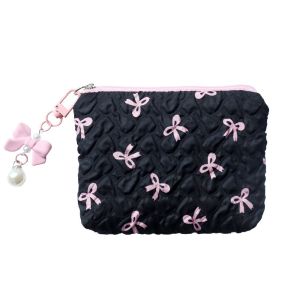 GOLDVAULT Quilted Cotton Makeup Bag Little Bow Large-Capacity Travel Cosmetic Bag INS Girls Make Up Organizer for Women
