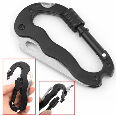6 in 1 EDC Gear Multifunctional Folding Multi Quickdraw Carabiner Hanging Buckle Tool Camp Hike Mountain Climb Outdoor Multipurpose