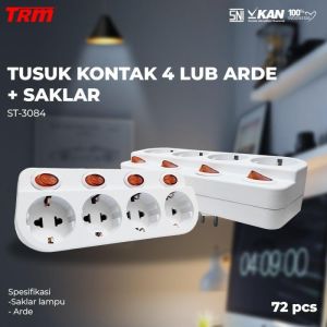 T Arde + Saklar 4L 4S Stop Kontak Tusuk Arde TRM 4 Lubang Colokan Listrik Saklar Lampu ST-3084