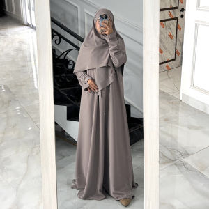 Nura Abaya Set Gamis Dress dengan French Square Hijab Marbella Silk Anti UV Wanita Muslim Syari