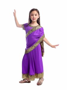 Indian Girls Traditional Bollywood Princess Costume India Saree Kaftan For Kids Halloween Dress-up Bollywood Princess Sari Dress