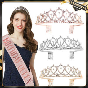 Happy Birthday Sash Crown Set Ribbons Shoulder Girl Princess Queen With Tiara Crown Party Wedding