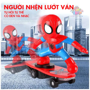 Đồ chơi người nhện lướt ván có đèn và nhạc thú vị tự động hồi chuyển khi bị ngã hoặc gặp chướng ngại vật