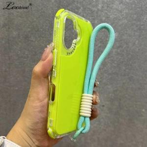 Luxury Candy Solid Color Lanyard Case for iPhone 16 15 14 17 Pro Max Air Plus 12 13 11 X Xr Xs Hand Wrist Strap Airbag Cover
