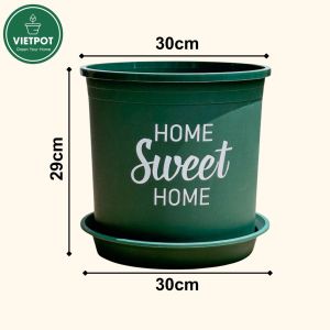 Chậu nhựa trồng cây VIETPOT màu xanh hoa văn Sweet Home trồng hoa kiểng lá để nhà sân vườn.