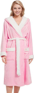 Inner  Womens Hooded Plush Robe  Wool plaid and Warm Bathrobe