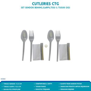 Cutleries Set Sendok Garpu Bening (Buram) Tisu Tusuk Gigi ( Isi 50 Pcs-SGGB2)