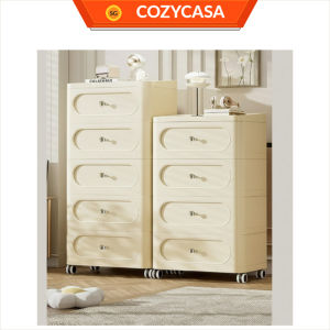【COZYCASA】Light Luxury Drawer Cabinet with Wheels 3-7 Tier Cream Storage Cabinet