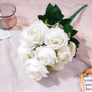 Artificial Rose Bouquet Faux Flowers Red Rose Stems Silk Floral Centerpiece Home Wedding Event Display