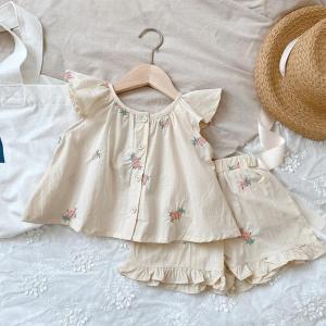 Melario Girls Summer Fashion Set Childrens Flower Print Flying Sleeve Top+Shorts Two Piece Cute Little Girl Refreshing Set2026