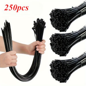 250Pack Heavy-Duty 16-Inch Long Large Nylon Cable Ties - Ultra-Strong High Tensile Strength Easy-to-Use Zipper Durable Black Finish Ideal for Heavy-Duty Projects Cable Management and Organization