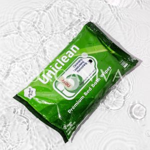 UNICLEAN Premium Bed Bath Wipes with Chlorhexidine Gluconate (CHG) (32cm x 32cm) ALCOHOL FREE RINSE FREE MICROWAVABLE with ALOE VERA & VITAMIN E