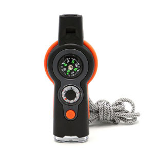 7 in1 Outdoor Survival Whistle Camping Hiking Rescue Emergency Loud Whistle LED Flashlight Compass Magnifier Emergency Tools