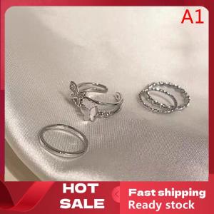 🚚【Local Express Delivery】🚚 3Pcs 4Pcs Hip Hop Punk Open Adjustable Rings Set Womens Ring Butterfly Metal Finger Ring
