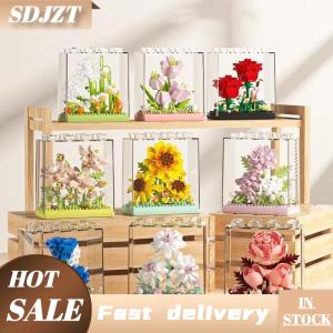 SDJZT Bó hoa hướng dương chậu cây vi khối xây dựng vĩnh cửu mô hình hoa Tự làm trang trí bàn nhà gạch Đồ chơi Quà Tặng