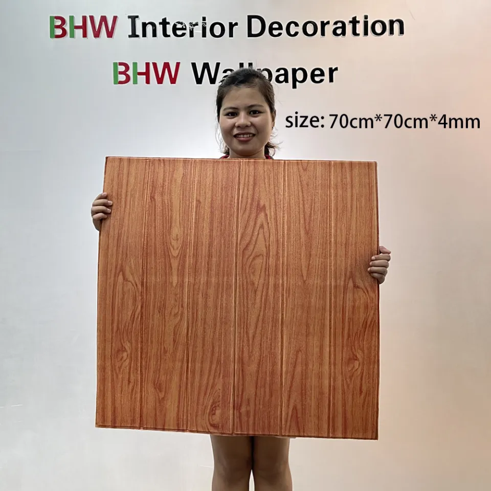 BHW Wallpaper Big Size 70cm*70 cm XPE 3D Wall Foam Sticker Wood Design  Embossed Wallpaper for Room