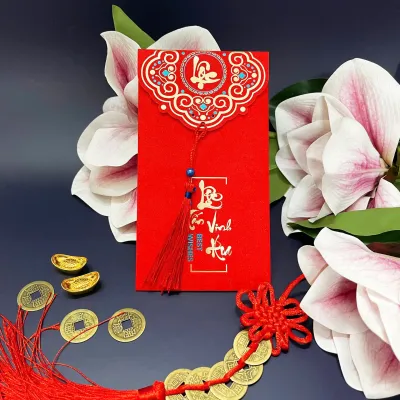 Combo 10 20 Bao Lì Xì Đỏ Kèm Tua Rua Có Kim Tuyến Lấp Lánh Phù Hợp Cho Dịp Tết Cưới Hỏi Mừng Thọ