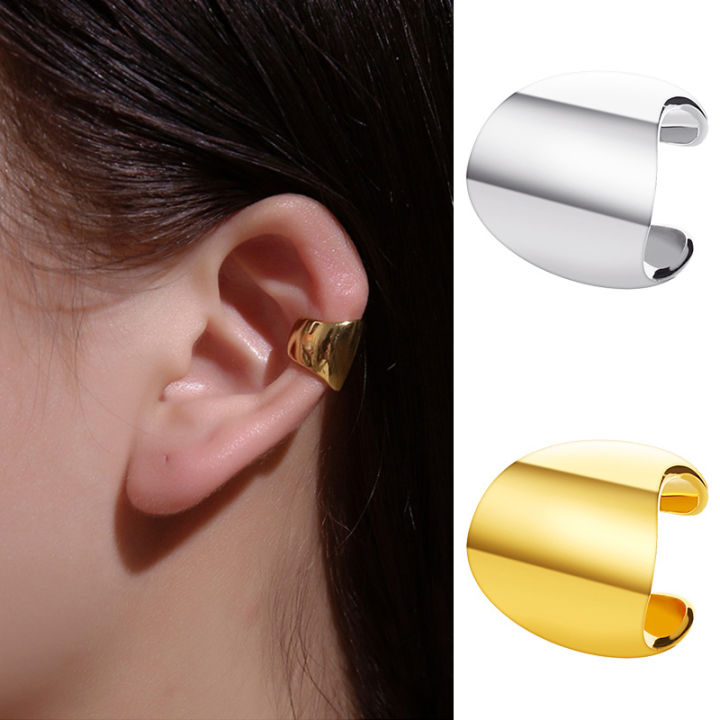 Minimalist Glossy Wide Ear Cuff Earrings Simple Gold Silver Color