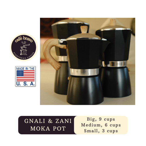 Gnali & Zani Stovetop Espresso Coffee Maker Moka Pot 3/6/9 cups (Black