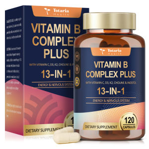 Totaria 13-in-1 Vitamin B Complex Plus with Vitamin B1 B2 B3 B4 B5 B6 B7 (Biotin) B8 (Inositol) B9 B12 C D3 K2 - Energy Nerve Immune Skin Support - Vegan 120s