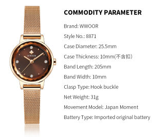 WWOOR Fashion Ladies Casual Watch Top Luxury Women Diamond-Accented Japanese Quartz Wristwatch Crystal Lens Stainless Steel Mesh Band