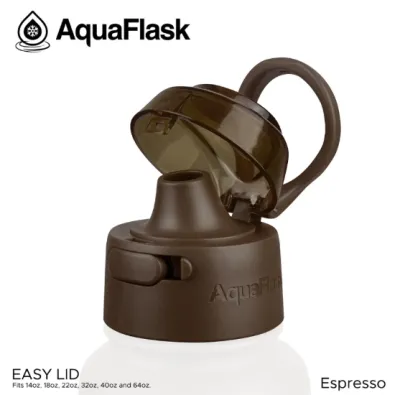 AquaFlask Space Black Easy Lid with flip-top spout and carrying loop. Fits 14oz 18oz 22oz 32oz 40oz and 64oz bottles.