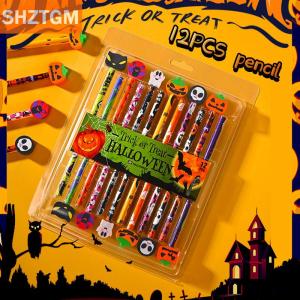 [COD] SHZTGM ดินสอฮาโลวีนการ์ตูนสุดสร้างสรรค์12ชิ้นเครื่องเขียนสำหรับนักเรียนน่ารัก HB สีดำเขียนได้กล่องปากกาของขวัญสำหรับโรงเรียน