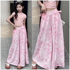 6-16yrs Girls Pants Spring/Summer 2024 New Western Style Childrens Fashion Versatile Korean Wide Causal Baggy Pants Casual Fashion Loose Pants for 7-16Years Old