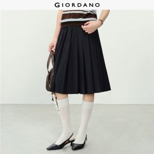 Giordano Women Denim-like pleated midi skirt Free Shipping 18466218