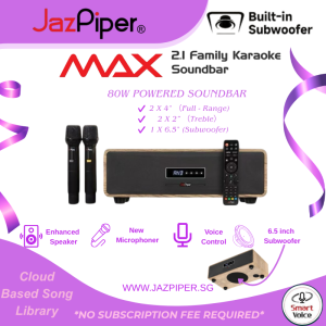 Jazpiper MAX Karaoke Soundbar System | Wireless 2-Microphone Setup | Voice Enhancing | Bluetooth Sync | HDMI Output | Universal Plug