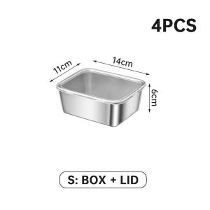 Nipiin 4Pcs Stainless Steel Food Container With Lid Kitchen Storage Fridge Fresh-keeping Box Trays