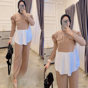 Oneset Jumbo Wanita Kekinian Danisha Set Knit Mix Katun Twil M L XL XXL 3XL Setelan Kondangan Simple