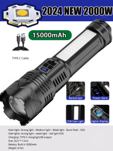 Đèn pin Led có thể sạc lại công suất cao 90000000LM mới Tích hợp đèn pin siêu công suất 15000mAh Đèn pin chiến thuật Đèn pin chiến thuật2026