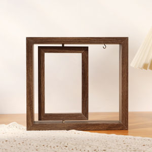 Wooden Picture Frame 6/7 Inch Double-Sided Rotating Desktop Photo Display Stand for Home Office Decor Gift