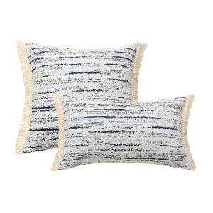 1 PC Blue Floral Printed Tassel Sofa Bedroom Decor Pillowcase Jacquard With Edge Cushion Cover Blue Diamond  Cussion Cover
