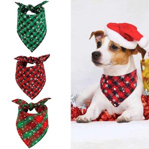 SJJL Washable Snowflakes Costume Accessories Buffalo Plaid Christmas Dog Bandanas Dog Triangle Bandana Pet Scarf
